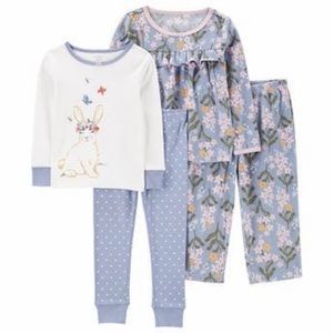 Carters Kids 4-piece Pajamas Floral, Bunny Perfect for Easter